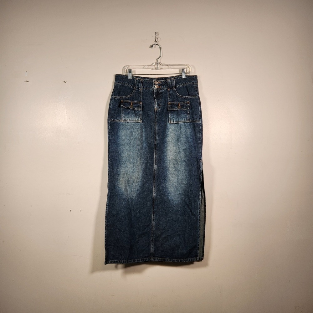 PARIS BLUES Soul Mate Maxi Denim Skirt Juniors 13 Blue Pockets Vtg 90s Modest